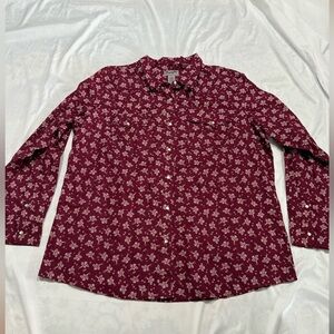 Wrangler Vintage Burgundy Red Floral Button Down Shirt XXL 100% Cotton